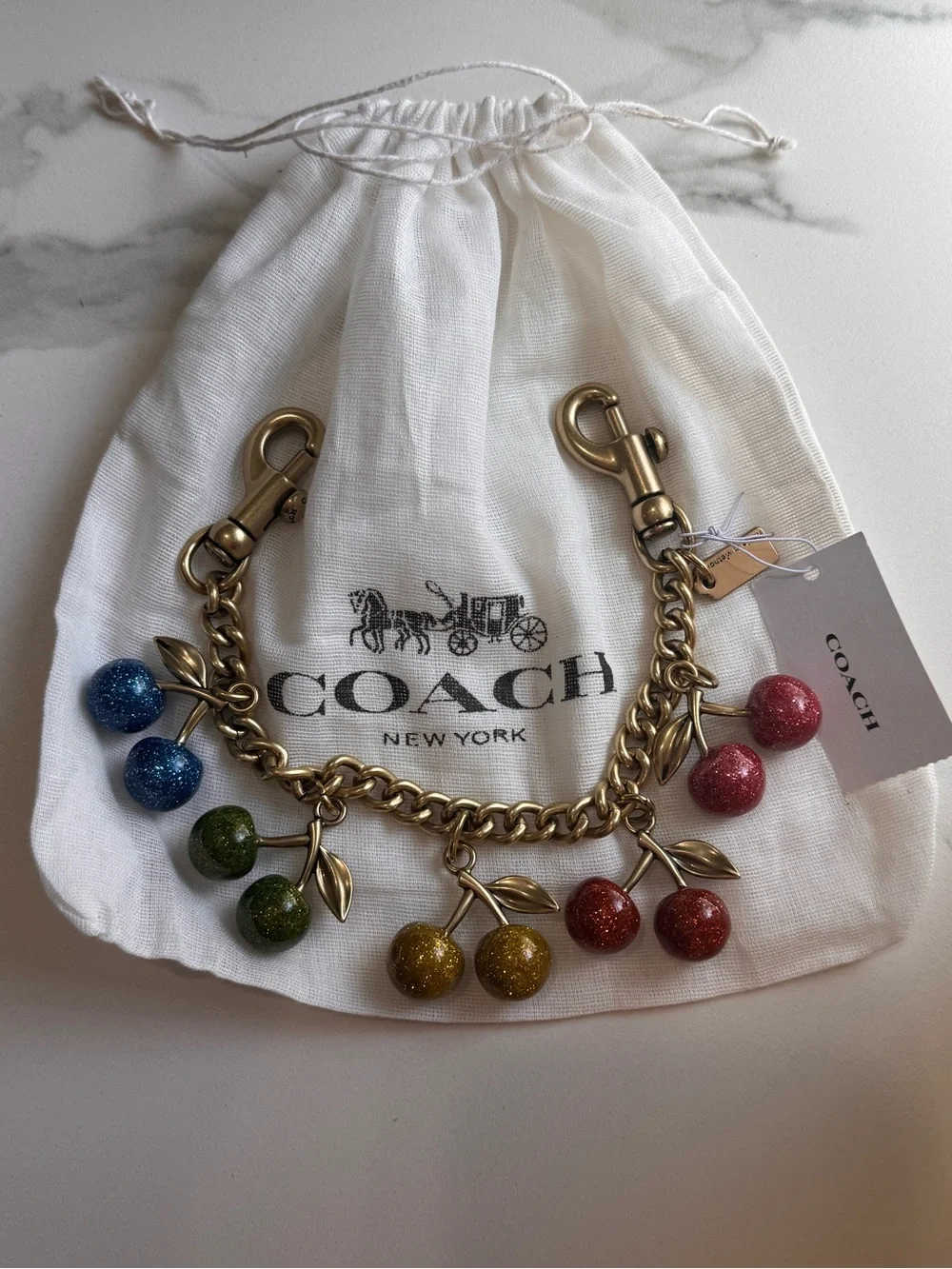COACH Rainbow 🌈 Cherry Chain Charm with Multicolor Glitter Cherries